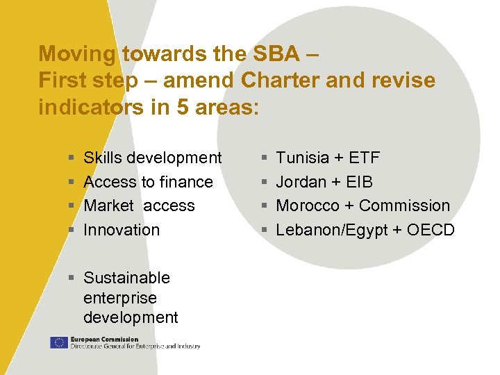 Moving towards the SBA – First step – amend Charter and revise indicators in