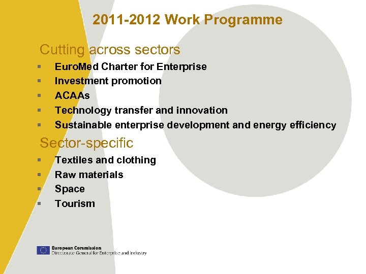 2011 -2012 Work Programme Cutting across sectors § § § Euro. Med Charter for