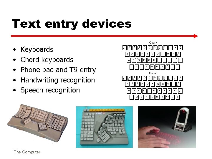 Text entry devices • • • Keyboards Chord keyboards Phone pad and T 9