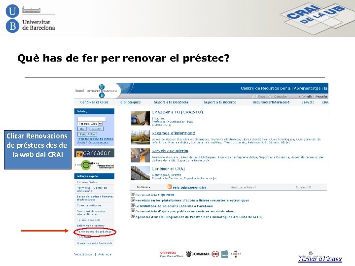 Què has de fer per renovar el préstec? Clicar Renovacions de préstecs de la