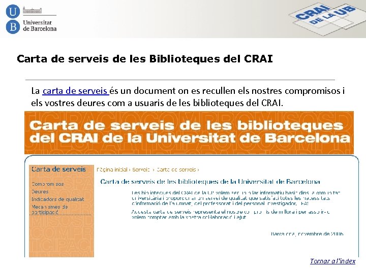 Carta de serveis de les Biblioteques del CRAI La carta de serveis és un