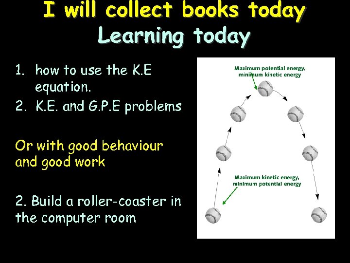 I will collect books today Learning today 1. how to use the K. E