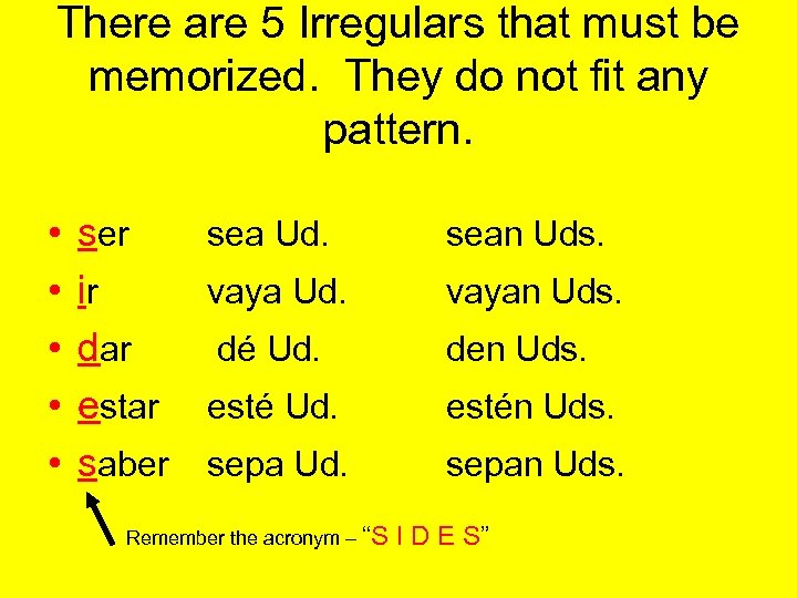 There are 5 Irregulars that must be memorized. They do not fit any pattern.