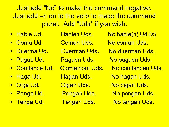 Just add “No” to make the command negative. Just add –n on to the