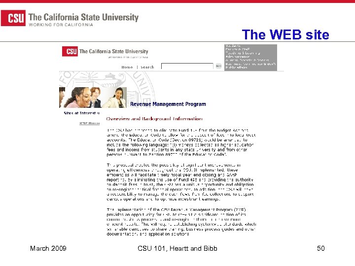 The WEB site March 2009 CSU 101, Heartt and Bibb 50 