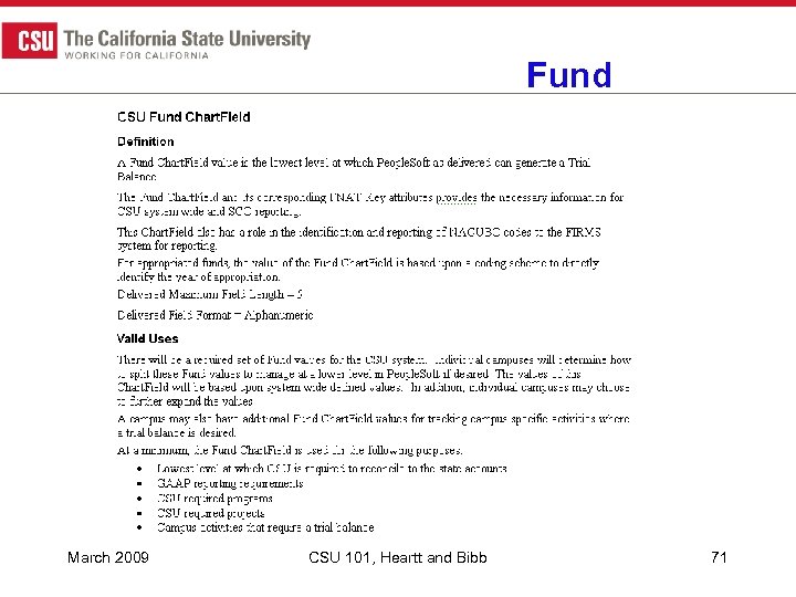 Fund March 2009 CSU 101, Heartt and Bibb 71 
