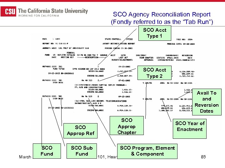 SCO Agency Reconciliation Report (Fondly referred to as the “Tab Run”) SCO Acct Type