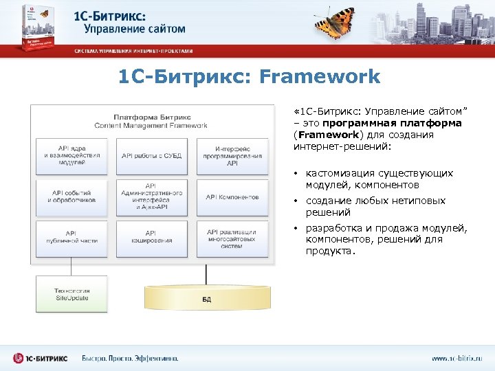 1 C-Битрикс: Framework « 1 C-Битрикс: Управление сайтом” – это программная платформа (Framework) для