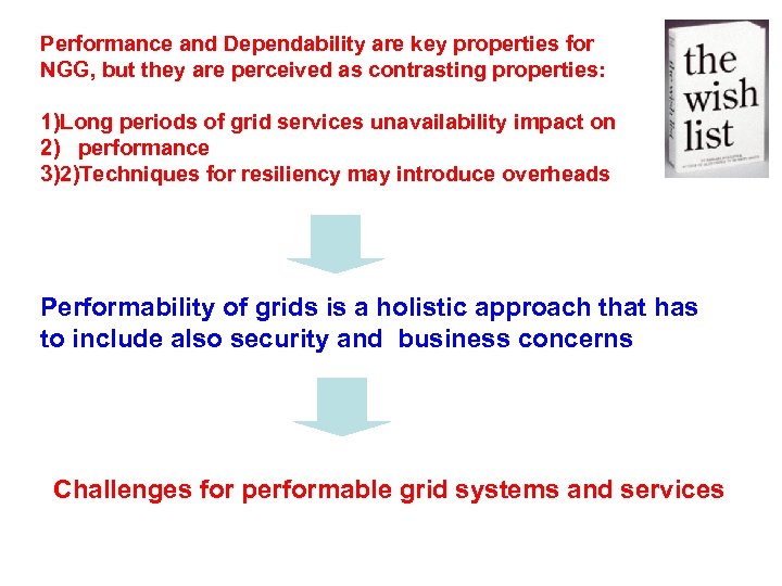 Performance and Dependability are key properties for NGG, but they are perceived as contrasting