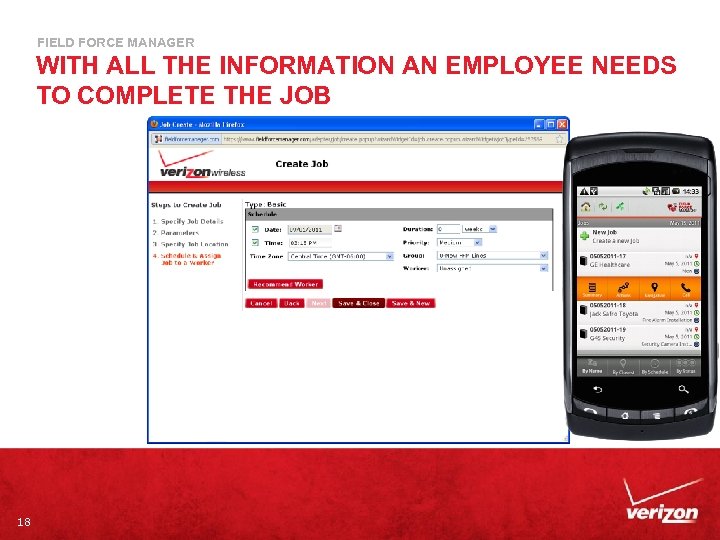 FIELD FORCE MANAGER WITH ALL THE INFORMATION AN EMPLOYEE NEEDS TO COMPLETE THE JOB