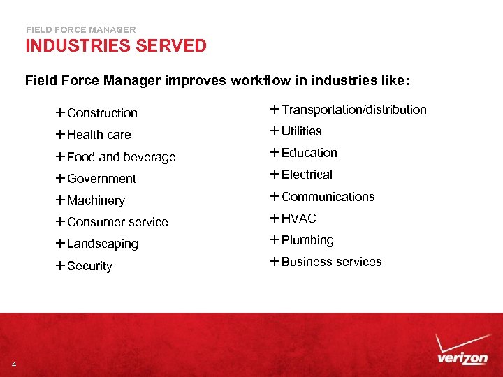 FIELD FORCE MANAGER INDUSTRIES SERVED Field Force Manager improves workflow in industries like: È