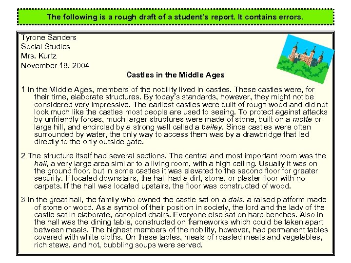 The following is a rough draft of a student’s report. It contains errors. Tyrone