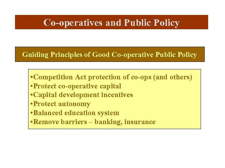 Co-operatives and Public Policy Guiding Principles of Good Co-operative Public Policy • Competition Act
