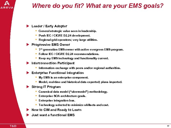 Where do you fit? What are your EMS goals? u Leader / Early Adopter