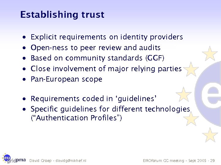 Establishing trust · · · Explicit requirements on identity providers Open-ness to peer review