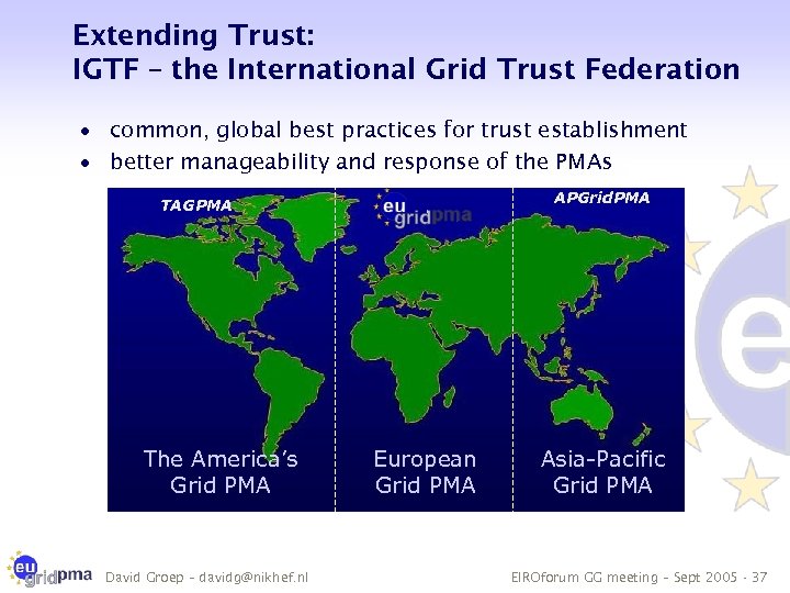 Extending Trust: IGTF – the International Grid Trust Federation · common, global best practices