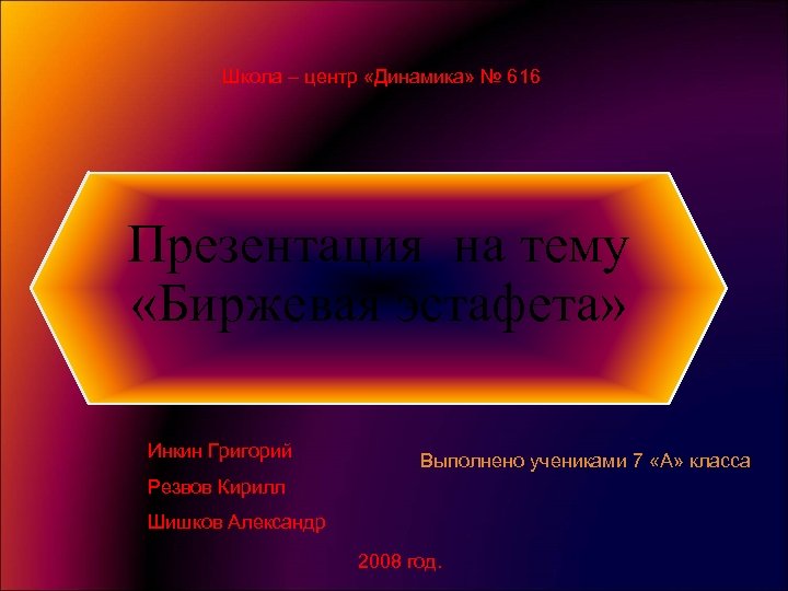 Школа – центр «Динамика» № 616 Презентация на тему «Биржевая эстафета» Инкин Григорий Выполнено