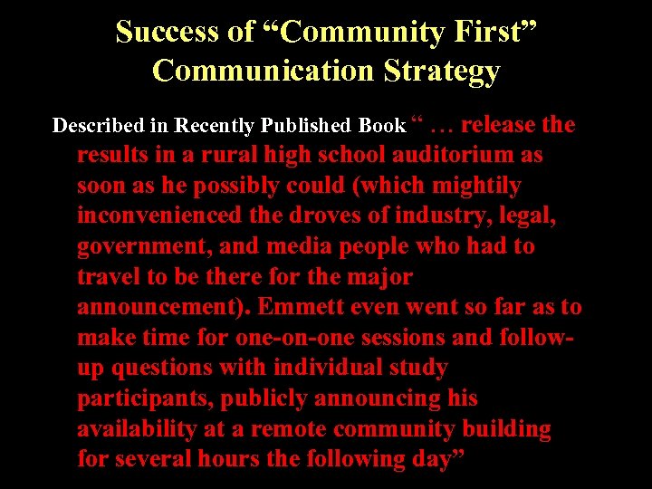 Success of “Community First” Communication Strategy Described in Recently Published Book “ … release