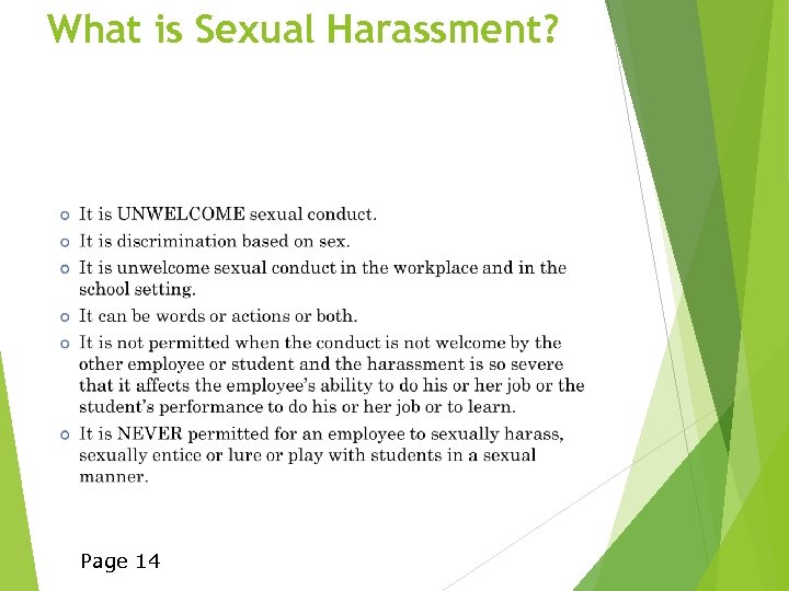 What is Sexual Harassment? Page 14 