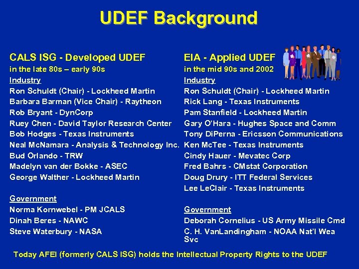 UDEF Background CALS ISG - Developed UDEF EIA - Applied UDEF in the late