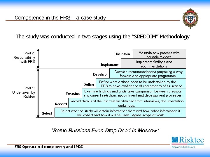 Competence in the FRS – a case study The study was conducted in two