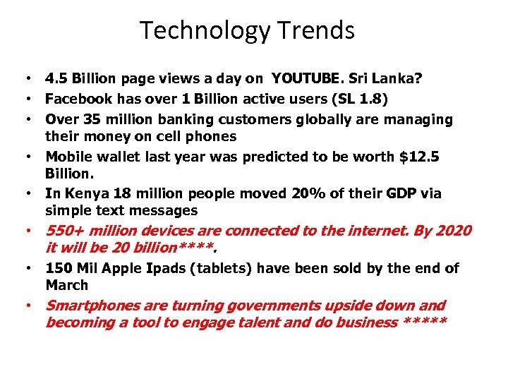 Technology Trends • 4. 5 Billion page views a day on YOUTUBE. Sri Lanka?