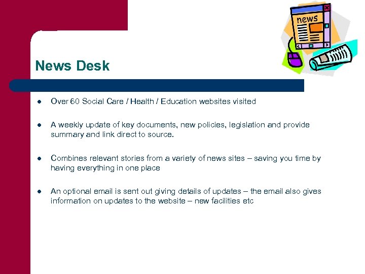 News Desk l Over 60 Social Care / Health / Education websites visited l