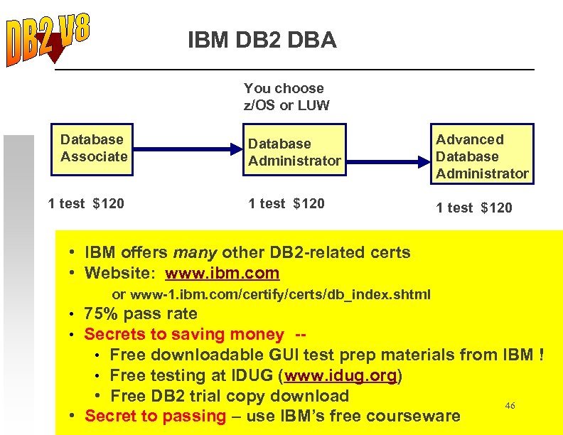 IBM DB 2 DBA You choose z/OS or LUW Database Associate 1 test $120