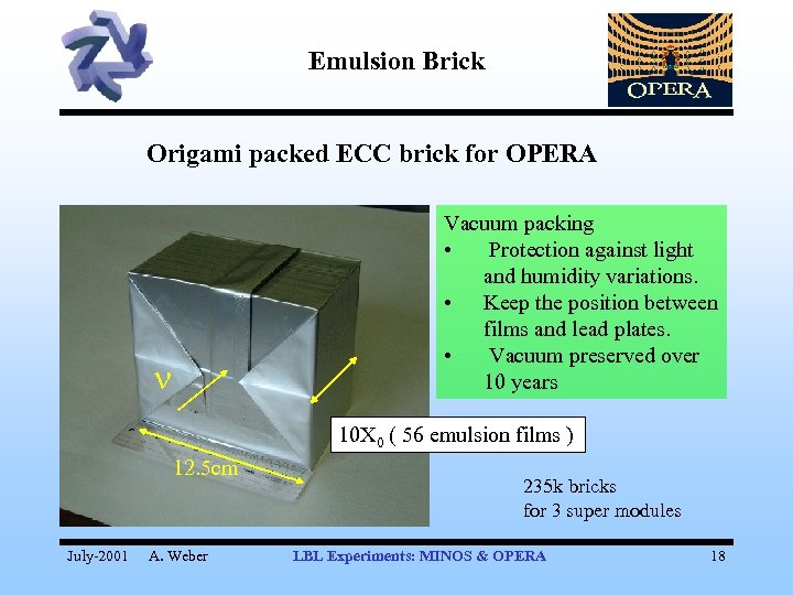 Emulsion Brick Origami packed ECC brick for OPERA Vacuum packing • Protection against light