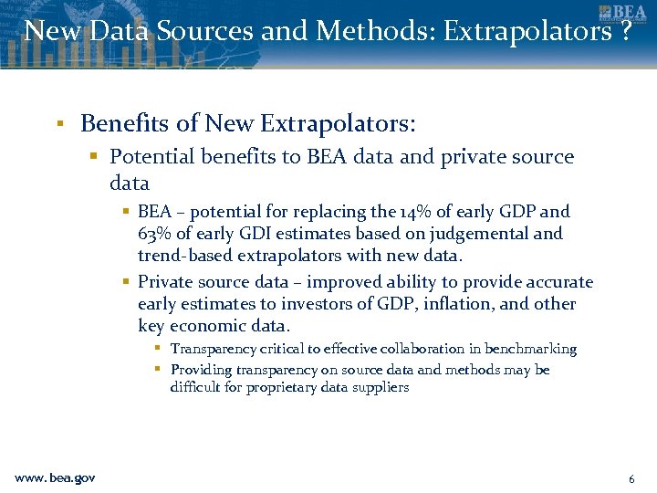 New Data Sources and Methods: Extrapolators ? ▪ Benefits of New Extrapolators: § Potential