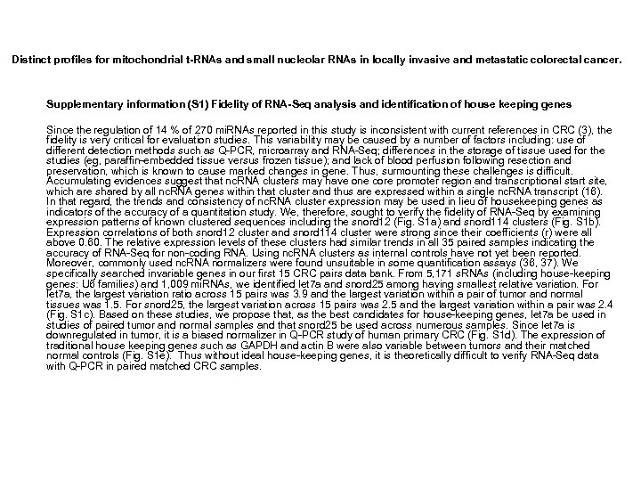 Distinct profiles for mitochondrial t-RNAs and small nucleolar RNAs in locally invasive and metastatic