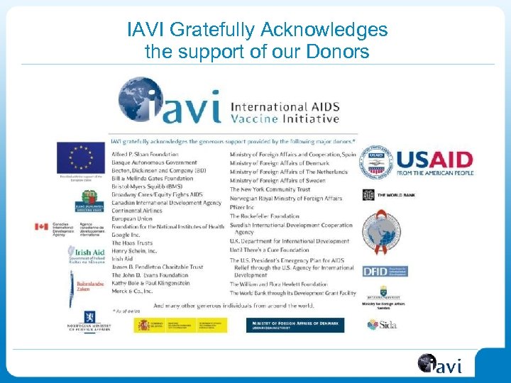 IAVI Gratefully Acknowledges the support of our Donors 