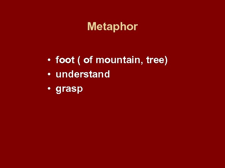 Metaphor • foot ( of mountain, tree) • understand • grasp 