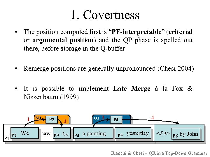 1. Covertness • The position computed first is “PF-interpretable” (criterial or argumental position) and