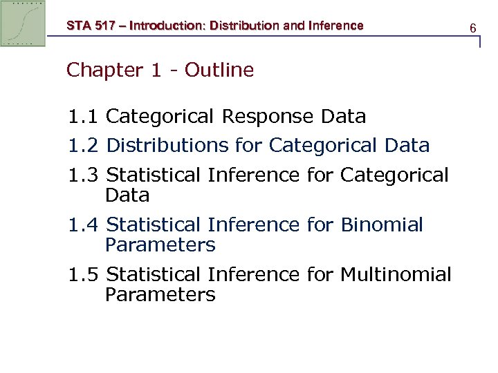 STA 517 – Introduction: Distribution and Inference Chapter 1 - Outline 1. 1 Categorical