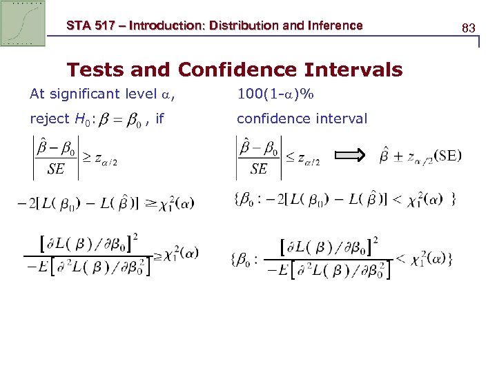 STA 517 – Introduction: Distribution and Inference Tests and Confidence Intervals At significant level