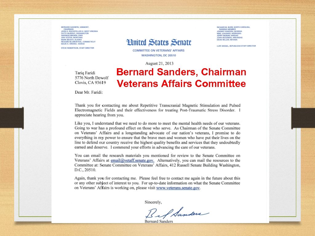 Bernard Sanders, Chairman Veterans Affairs Committee 