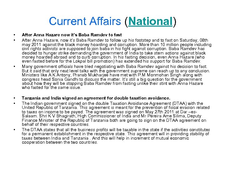 Current Affairs (National) • • • After Anna Hazare now it’s Baba Ramdev to