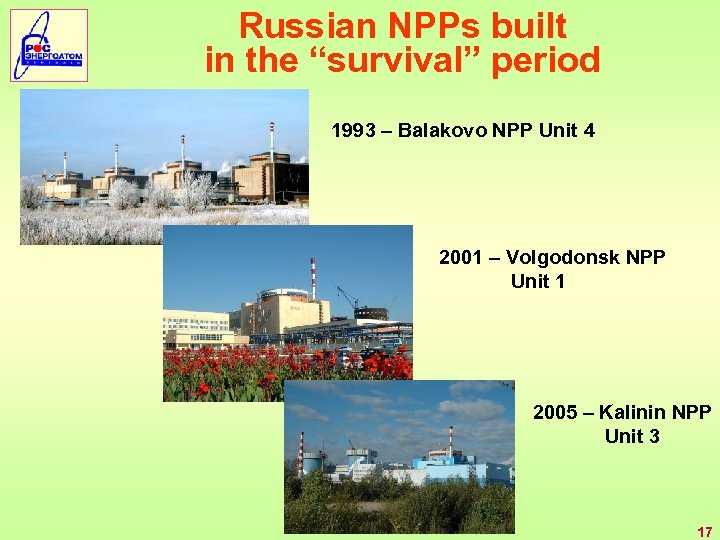 Russian NPPs built in the “survival” period 1993 – Balakovo NPP Unit 4 2001