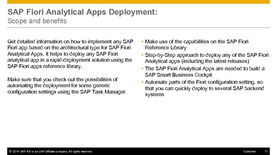 SAP Fiori Analytical Apps Deployment: Scope and benefits Get detailed information on how to