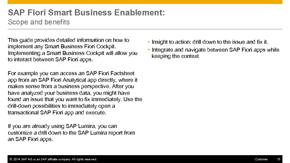 SAP Fiori Smart Business Enablement: Scope and benefits This guide provides detailed information on