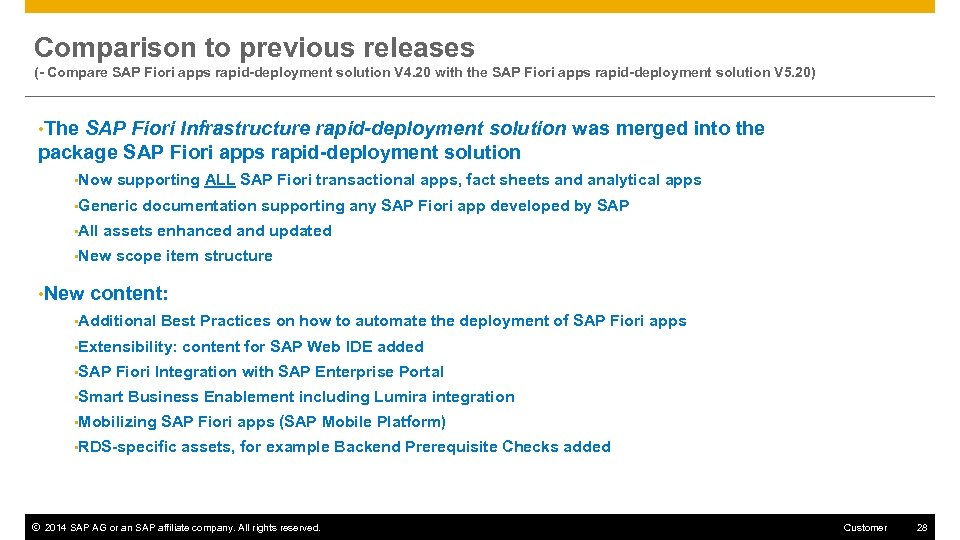 Comparison to previous releases (- Compare SAP Fiori apps rapid-deployment solution V 4. 20