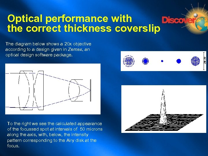 Optical performance with the correct thickness coverslip The diagram below shows a 20 x