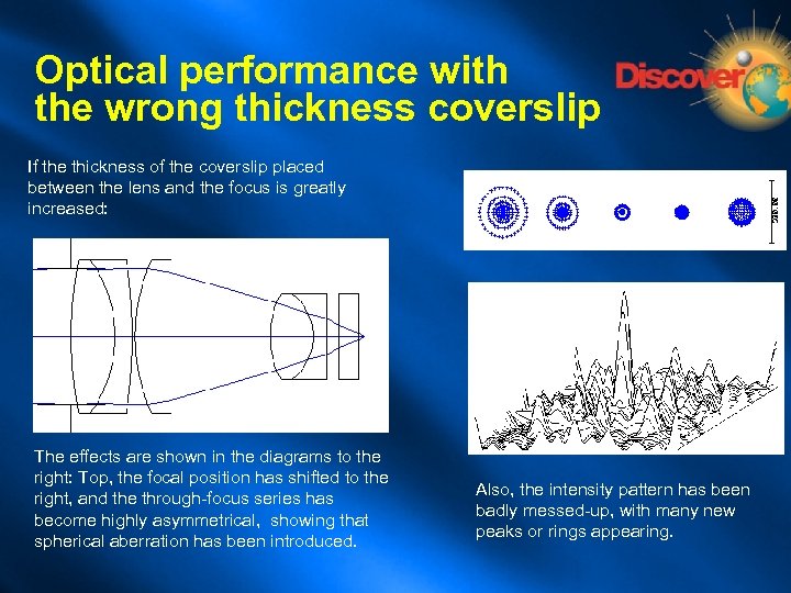 Optical performance with the wrong thickness coverslip If the thickness of the coverslip placed