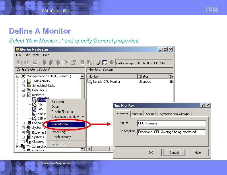 IBM e. Server i. Series Define A Monitor Select 'New Monitor. . . '