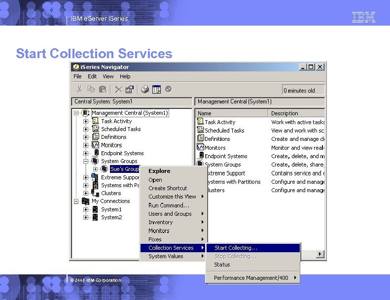 IBM e. Server i. Series Start Collection Services © 2003 IBM Corporation 
