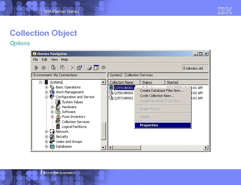 IBM e. Server i. Series Collection Object Options © 2003 IBM Corporation 