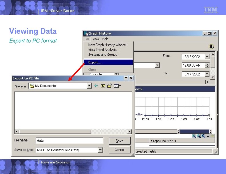 IBM e. Server i. Series Viewing Data Export to PC format © 2003 IBM
