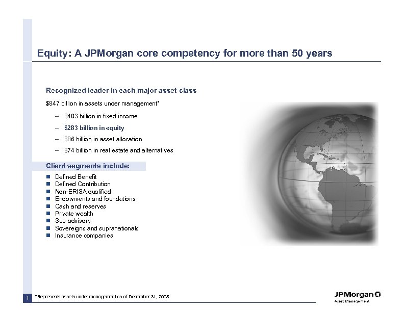 Equity: A JPMorgan core competency for more than 50 years Recognized leader in each