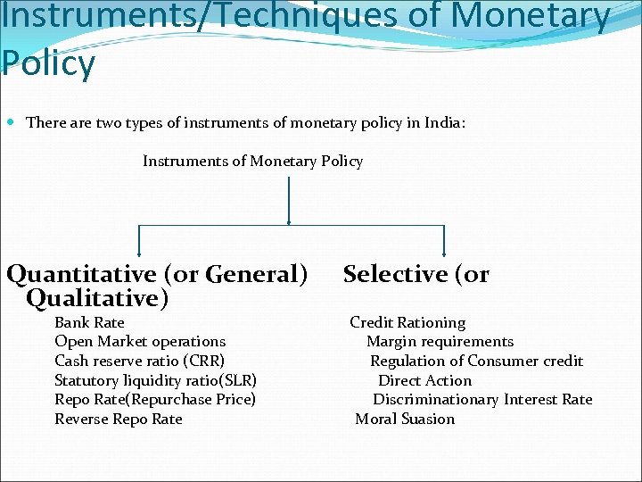 Instruments/Techniques of Monetary Policy There are two types of instruments of monetary policy in